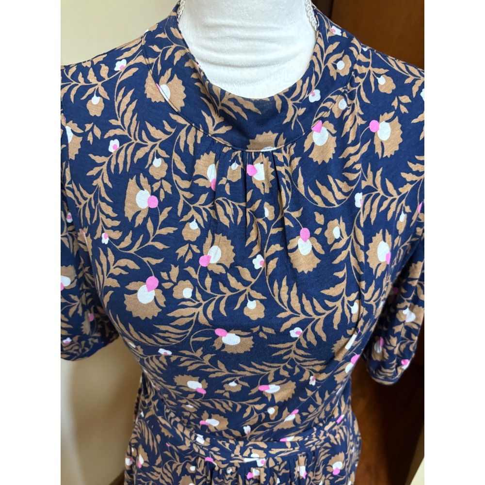 Boden Blue Flora Jersey Puff Sleeve Tie Waist Midi Dress Cottagecore Preppy 10 - Picture 8 of 13